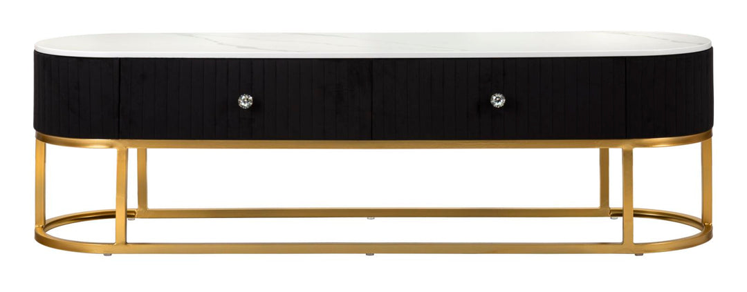 Schwarz Holz TV Board Goldbasis Montpellier Modern (Marmorplatte)