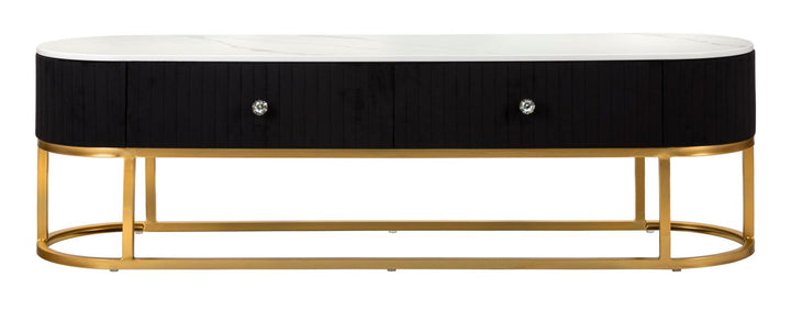 Schwarz Holz TV Board Goldbasis Montpellier Modern (Marmorplatte)