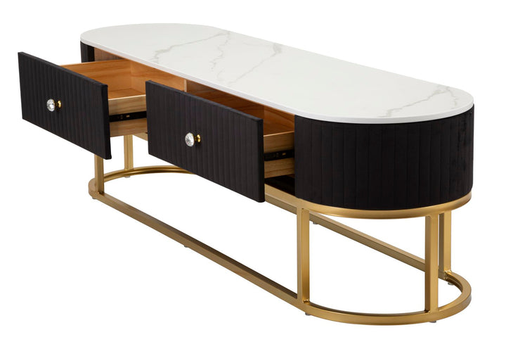 Schwarz Holz TV Board Goldbasis Montpellier Modern (Marmorplatte)