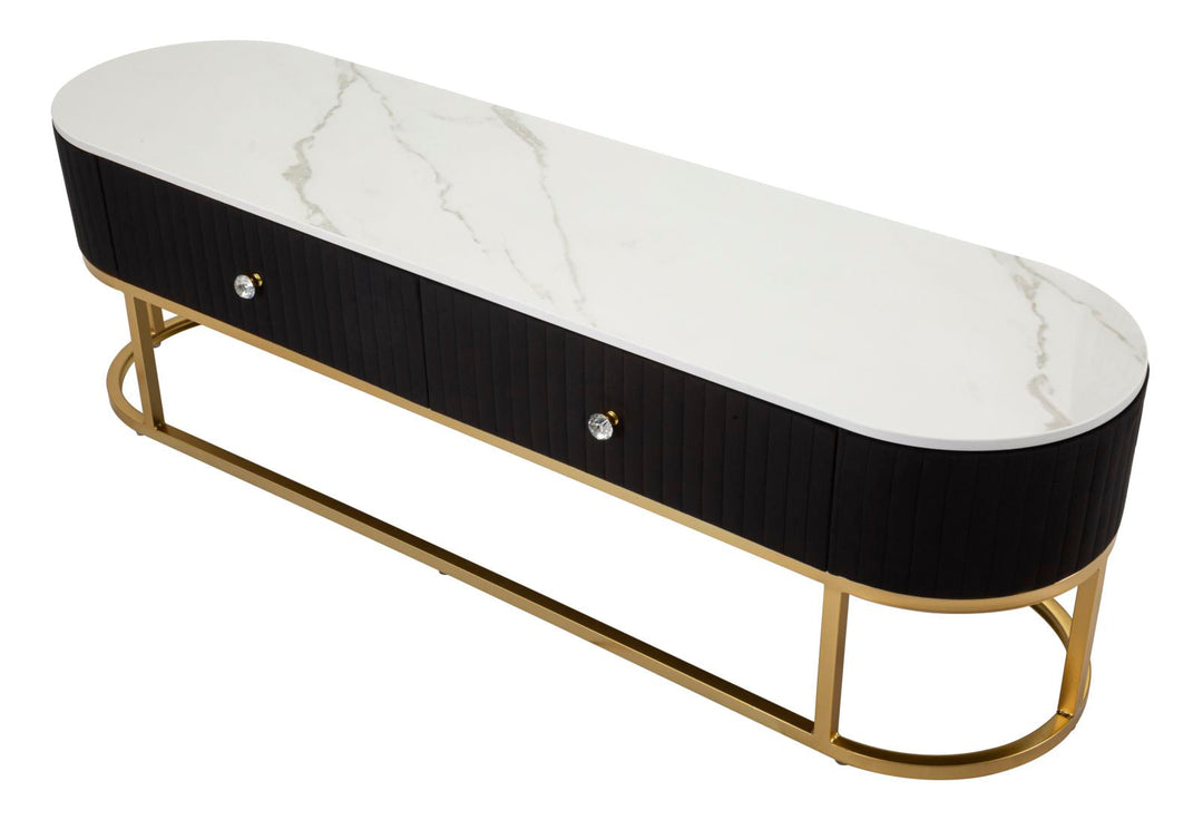 Schwarz Holz TV Board Goldbasis Montpellier Modern (Marmorplatte)