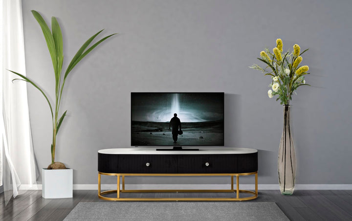 Schwarz Holz TV Board Goldbasis Montpellier Modern (Marmorplatte)