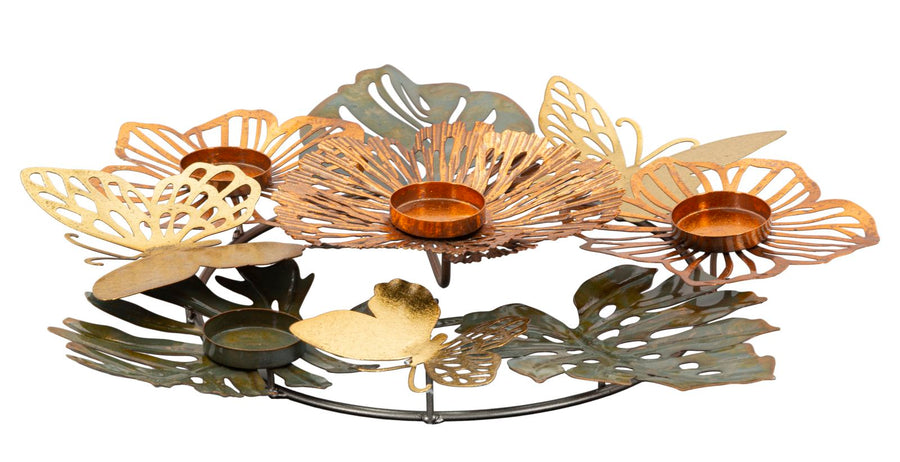 Blumen- und Schmetterlings-Kerzenhalter aus Metall, 4-teilig