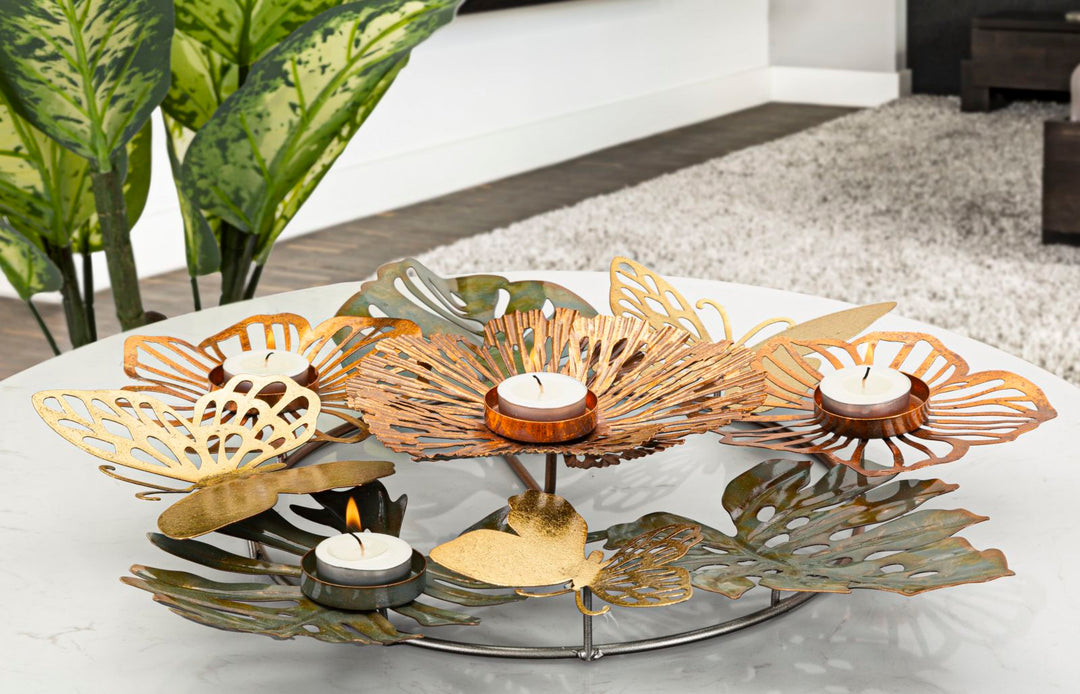 Blumen- und Schmetterlings-Kerzenhalter aus Metall, 4-teilig