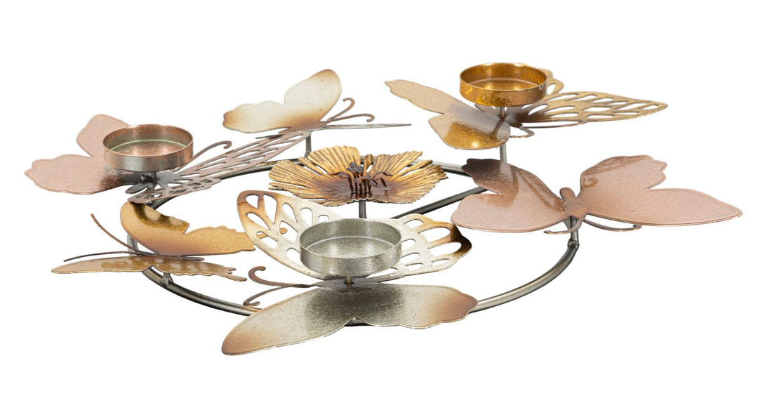 Blumen- und Schmetterlings-Kerzenhalter aus Metall, 4-teilig