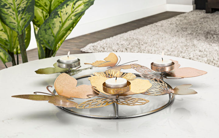 Blumen- und Schmetterlings-Kerzenhalter aus Metall, 4-teilig