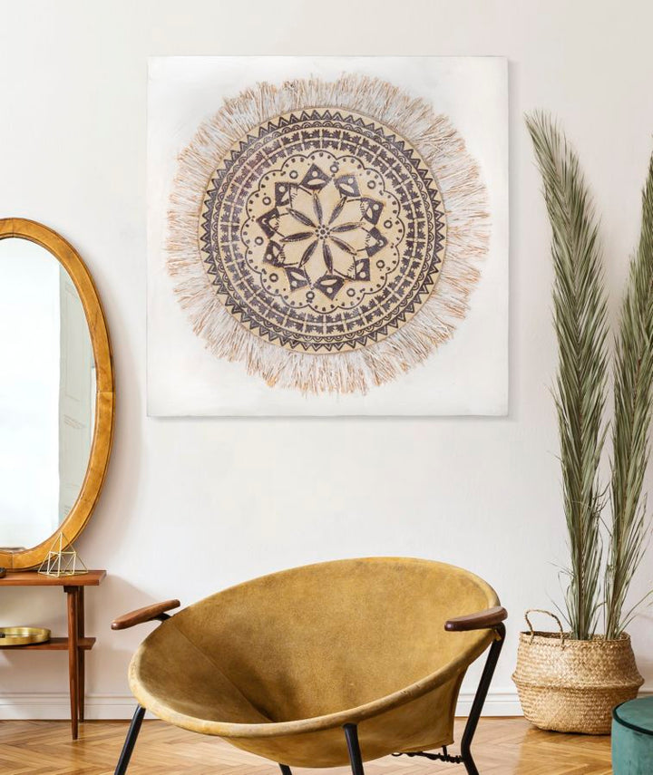 Beige runde Mandala Wandmalerei