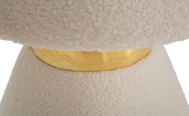 Runder cremefarbener, gepolsterter Beistelltisch mit goldenen Details
