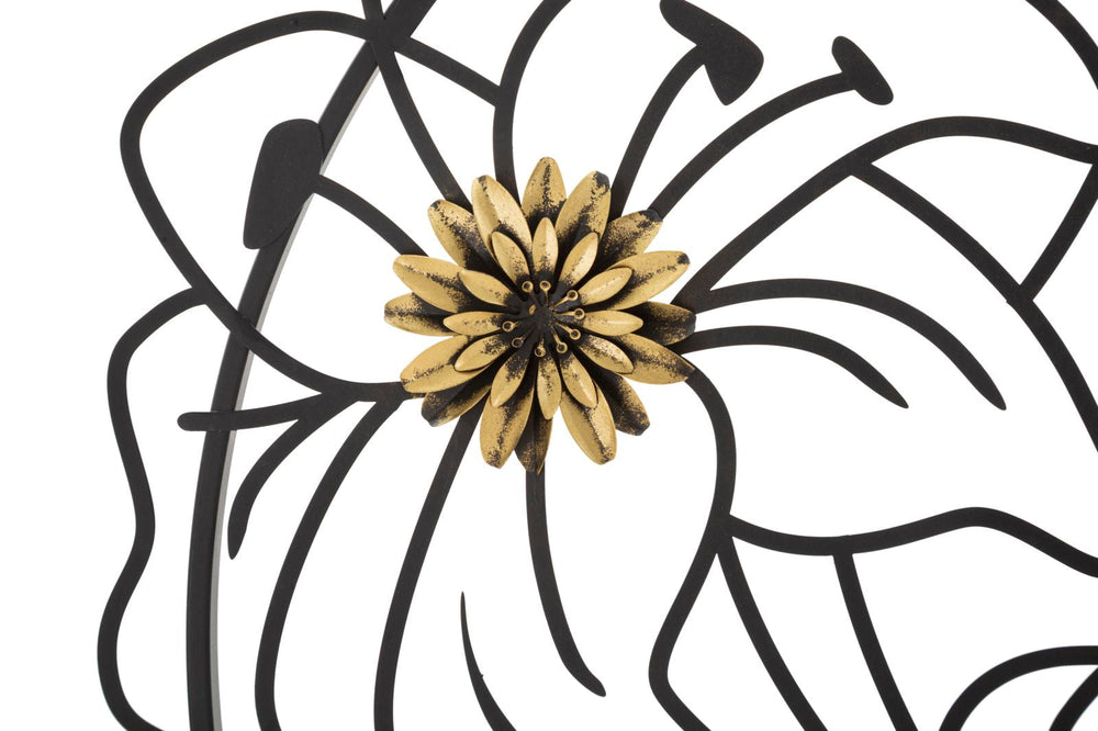 Schwarze florale Wanddekoration aus Metall in quadratischem Rahmen
