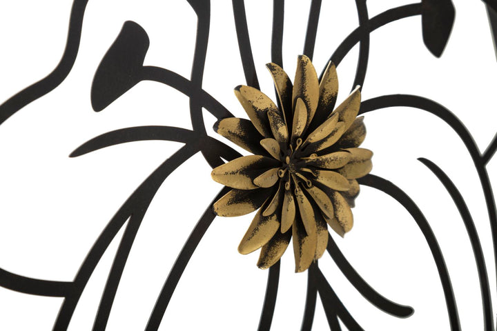 Schwarze florale Wanddekoration aus Metall in quadratischem Rahmen