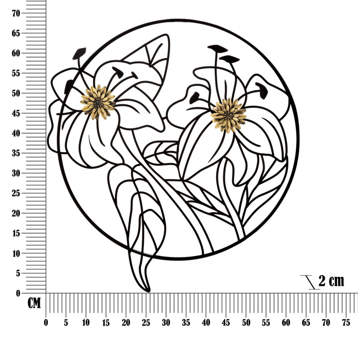 Schwarze florale Wanddekoration aus Metall in quadratischem Rahmen