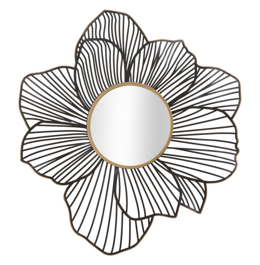 Schwarzer runder Metallspiegel mit Blumenmuster
