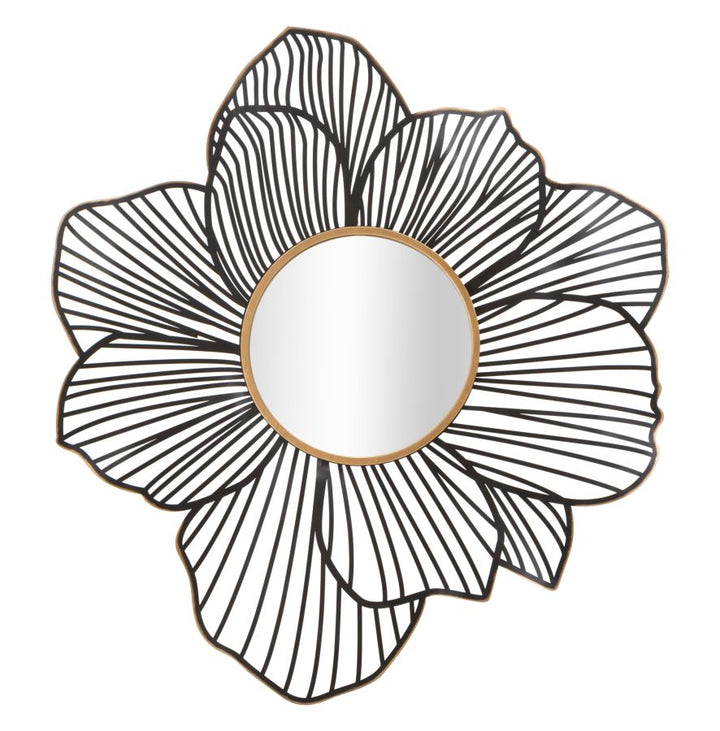 Schwarzer runder Metallspiegel mit Blumenmuster