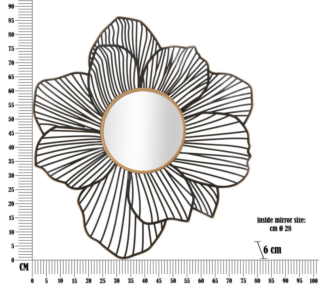 Schwarzer runder Metallspiegel mit Blumenmuster