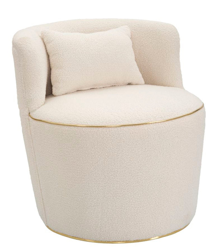 Runder cremefarbener Sessel mit Kissen und goldenen Details