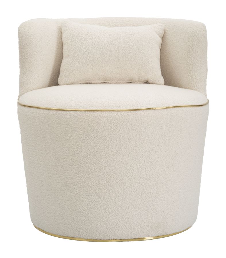 Runder cremefarbener Sessel mit Kissen und goldenen Details