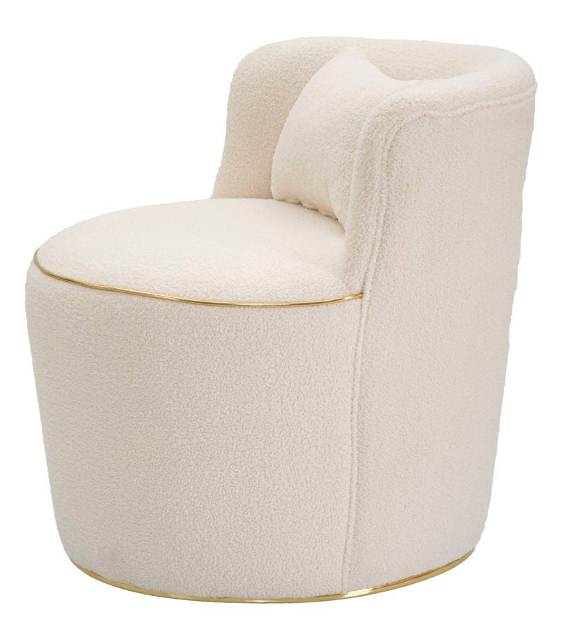Runder cremefarbener Sessel mit Kissen und goldenen Details