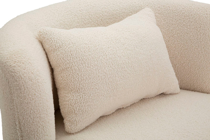 Runder cremefarbener Sessel mit Kissen und goldenen Details