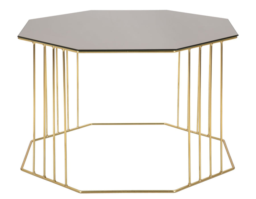 Achteckiger Couchtisch aus Goldmetall und Glas