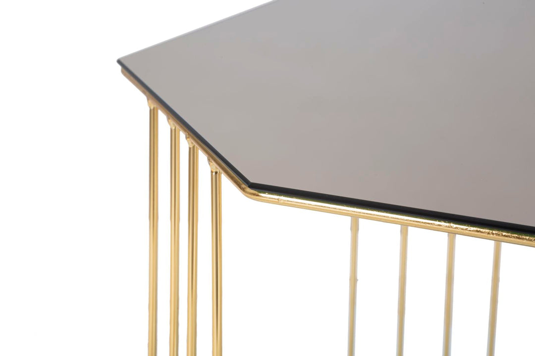 Achteckiger Couchtisch aus Goldmetall und Glas