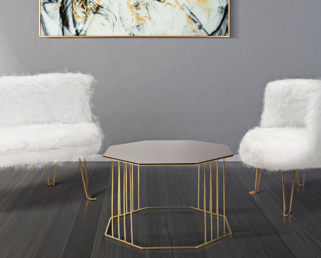 Achteckiger Couchtisch aus Goldmetall und Glas