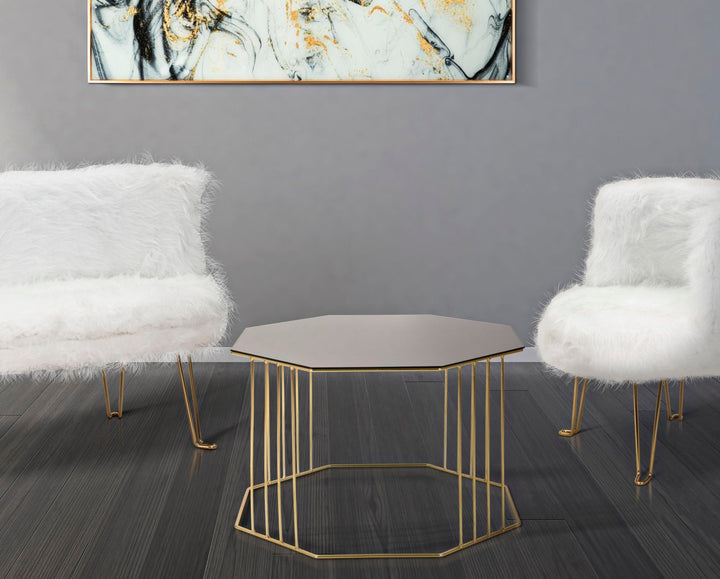 Achteckiger Couchtisch aus Goldmetall und Glas