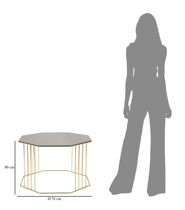 Achteckiger Couchtisch aus Goldmetall und Glas