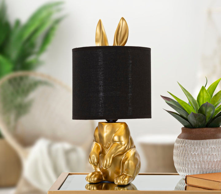 Moderne Kaninchen-Tischlampe in Gold und Schwarz