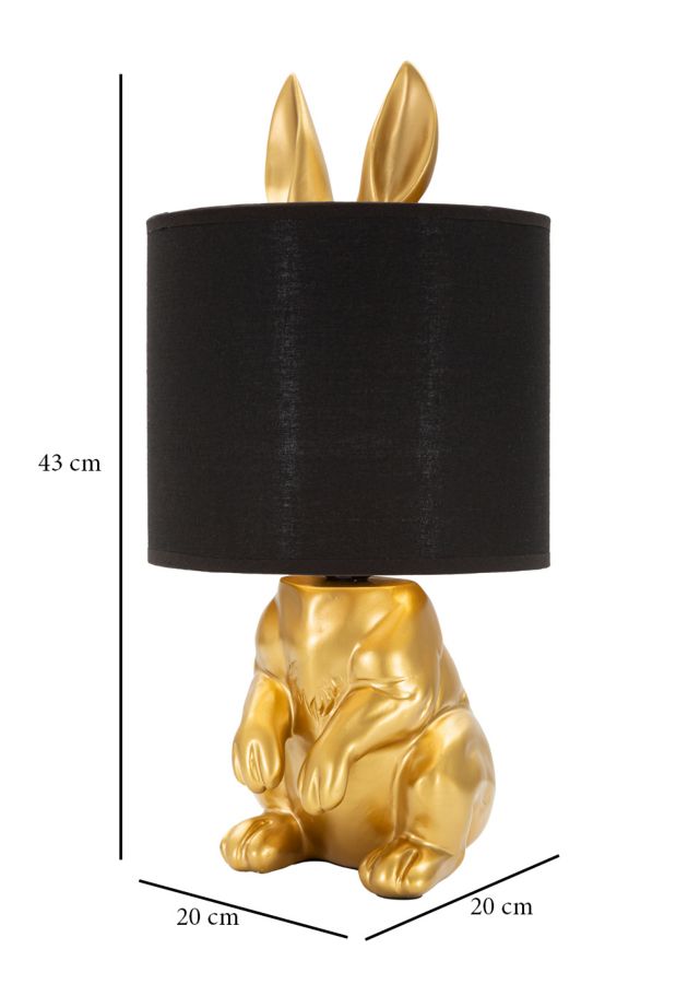 Moderne Kaninchen-Tischlampe in Gold und Schwarz