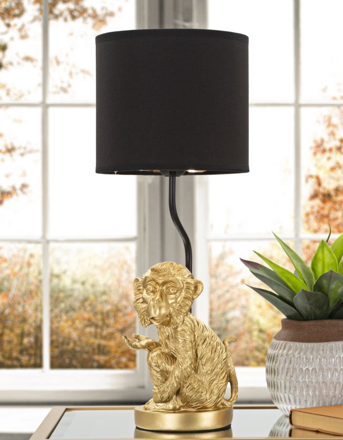 Moderne Affen-Tischlampe in Gold und Schwarz