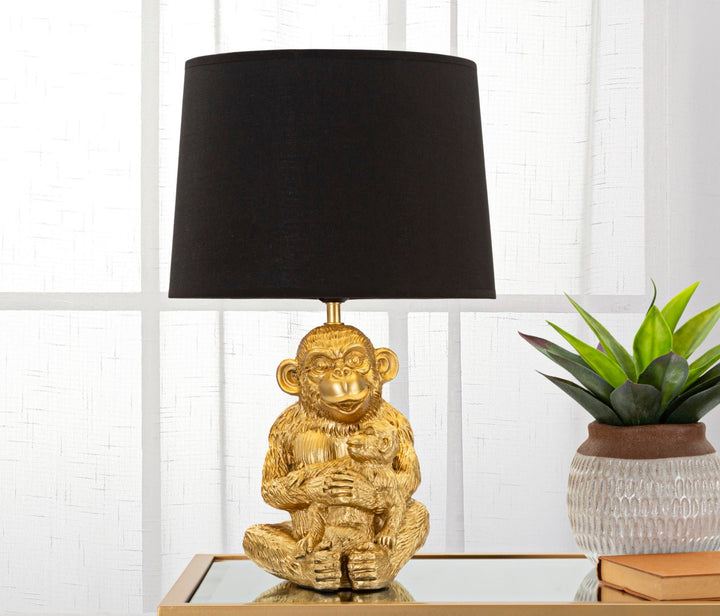 Moderne Affen-Tischlampe in Gold und Schwarz