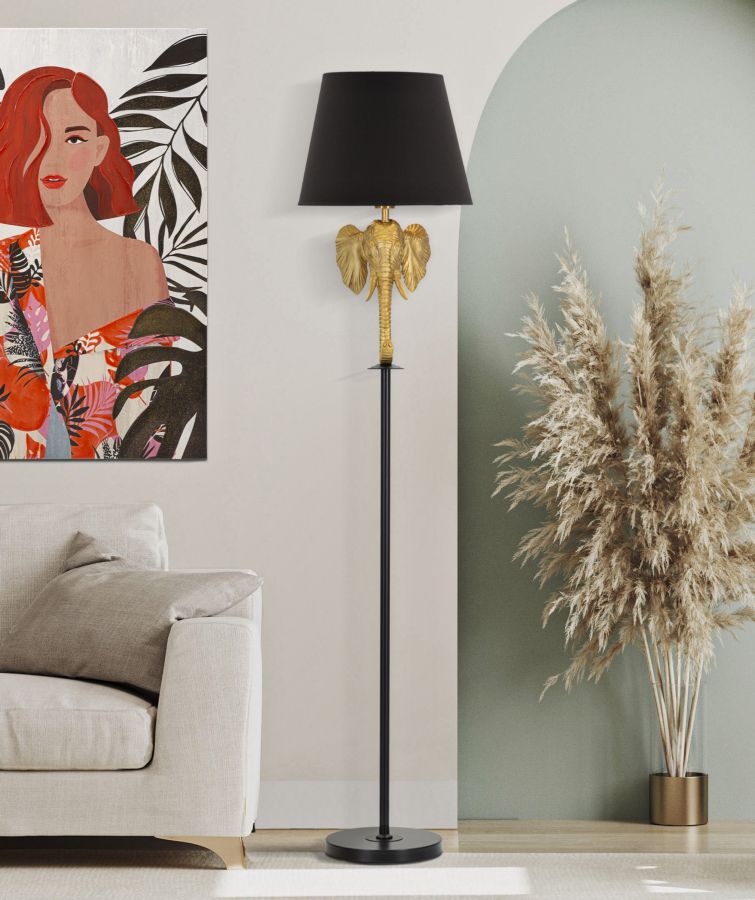 Moderne Elefanten Stehleuchte in Gold und Schwarz