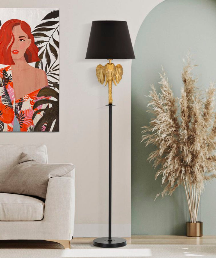 Moderne Elefanten Stehleuchte in Gold und Schwarz