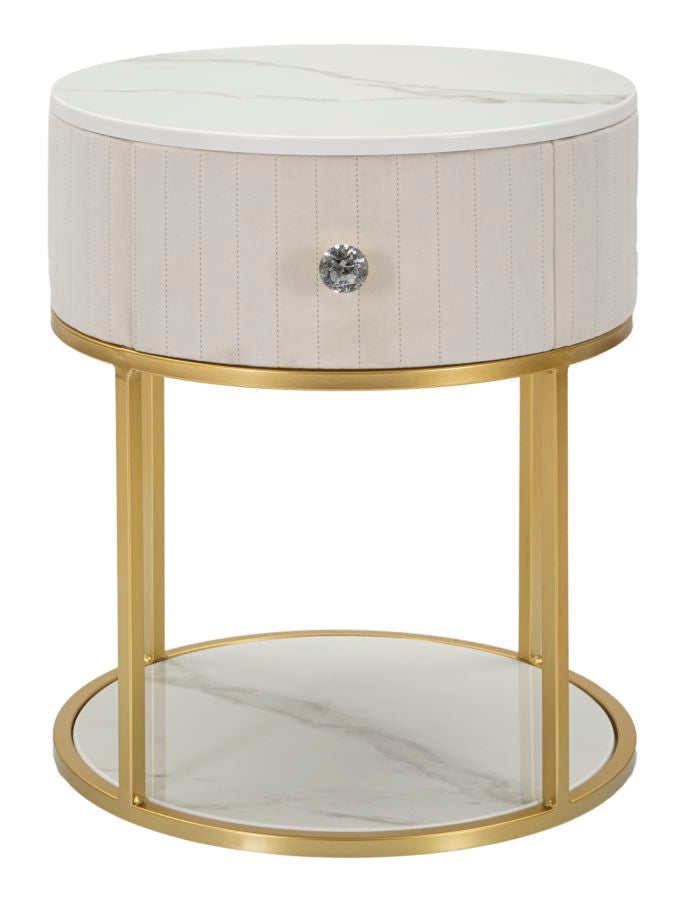 Gold-weißer Nachttisch mit Marmorplatte