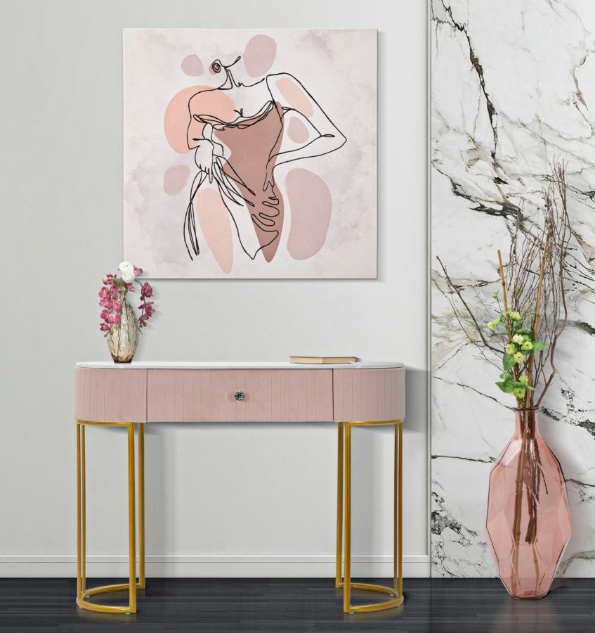 Rosa Konsolentisch mit goldenen Metallbeinen