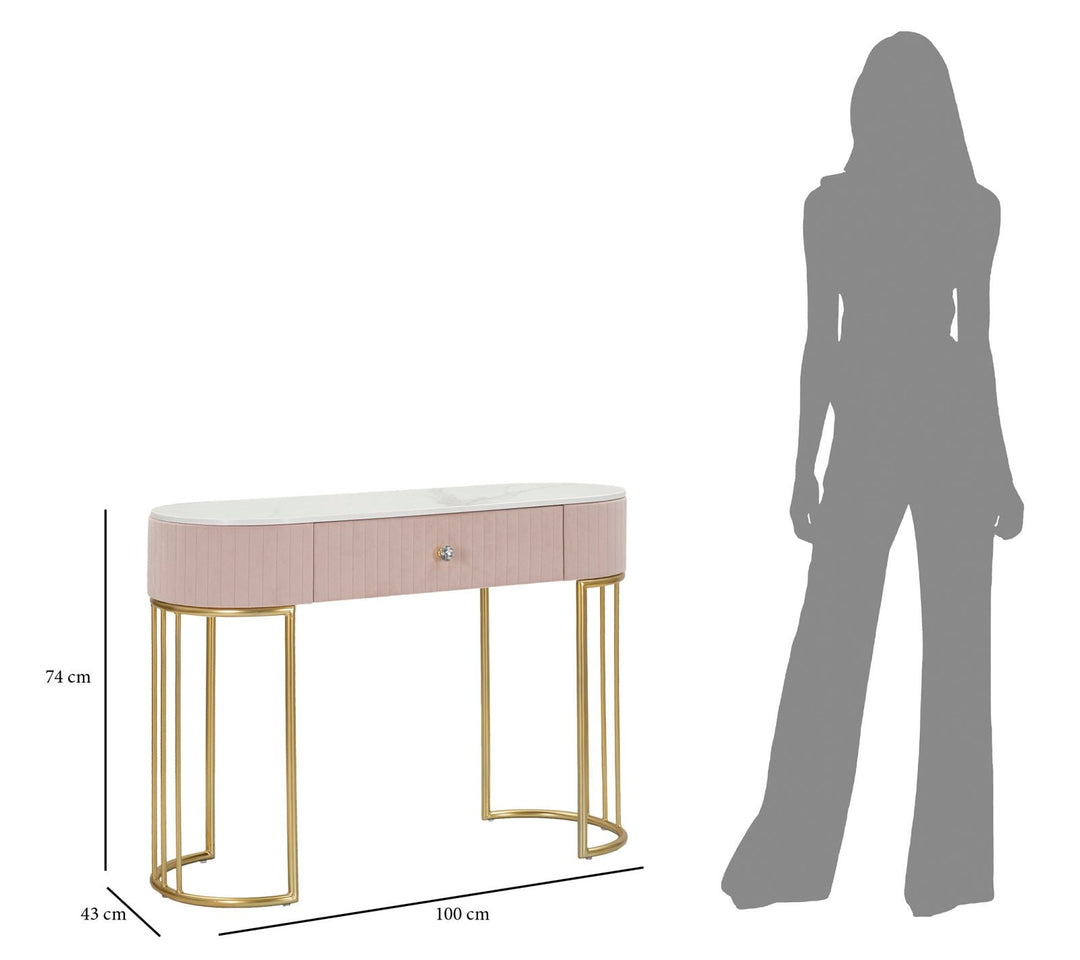 Rosa Konsolentisch mit goldenen Metallbeinen