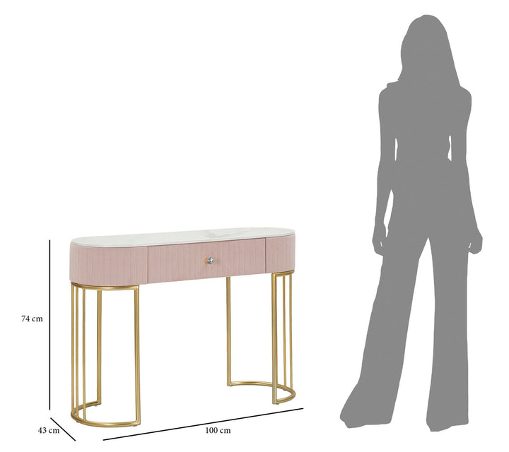 Rosa Konsolentisch mit goldenen Metallbeinen