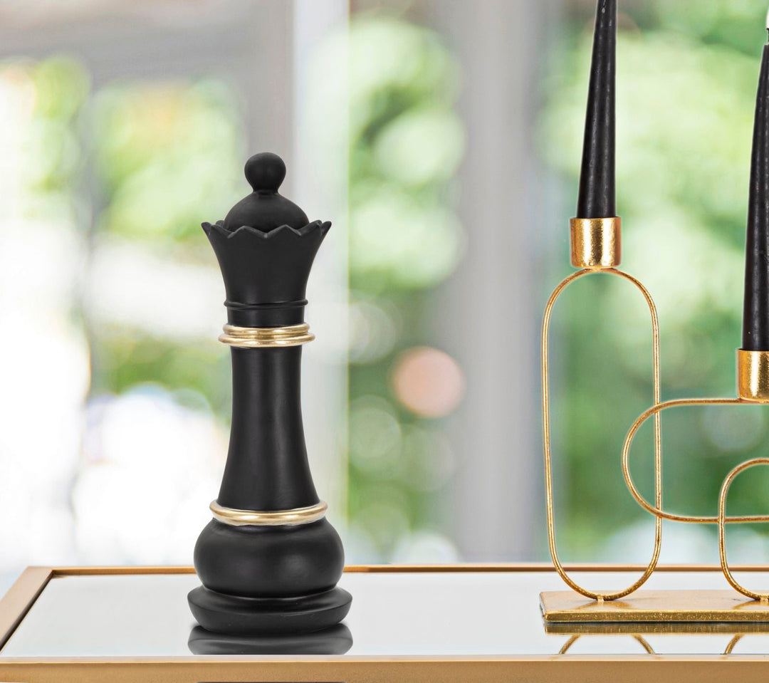 Schwarz & Gold Dame Schachfigur (Moderne Skulptur)