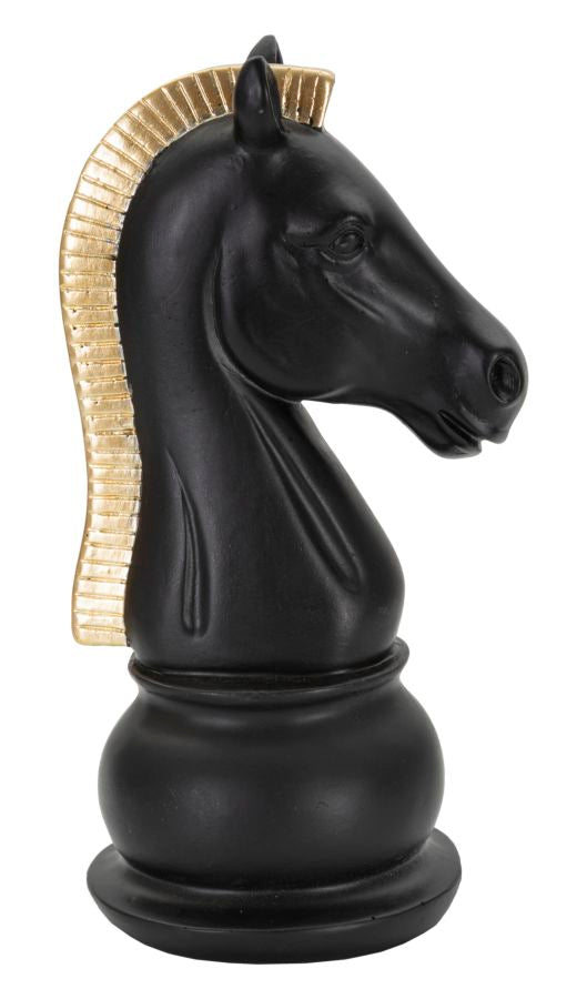 Schwarz-goldene Pferdeschachpuppe (Moderne Skulptur)