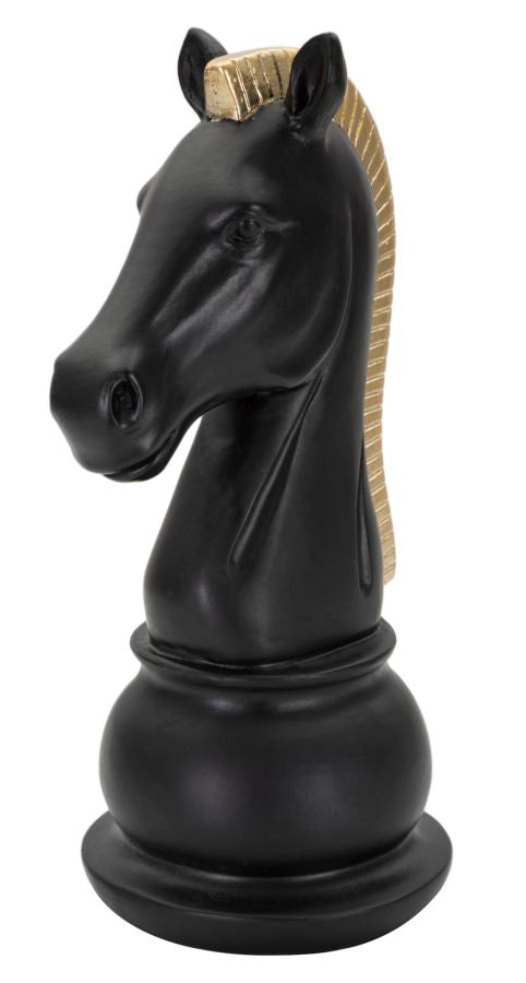 Schwarz-goldene Pferdeschachpuppe (Moderne Skulptur)