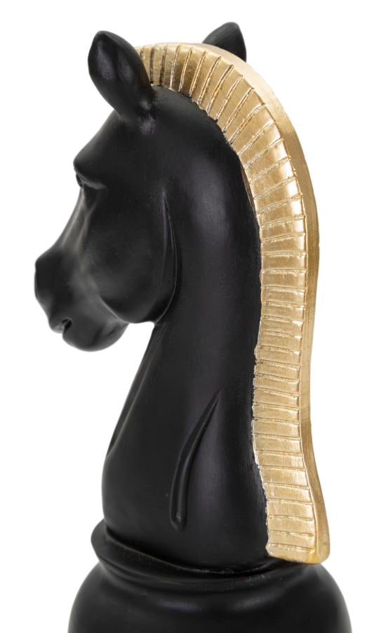 Schwarz-goldene Pferdeschachpuppe (Moderne Skulptur)