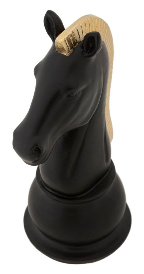 Schwarz-goldene Pferdeschachpuppe (Moderne Skulptur)