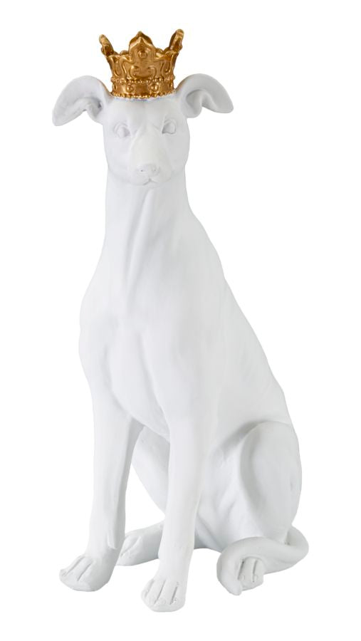 Weiß-goldene Hundestatue mit Krone (Moderne Dekoration)