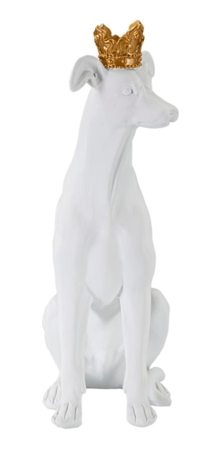 Weiß-goldene Hundestatue mit Krone (Moderne Dekoration)