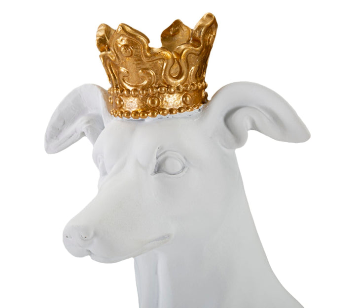 Weiß-goldene Hundestatue mit Krone (Moderne Dekoration)