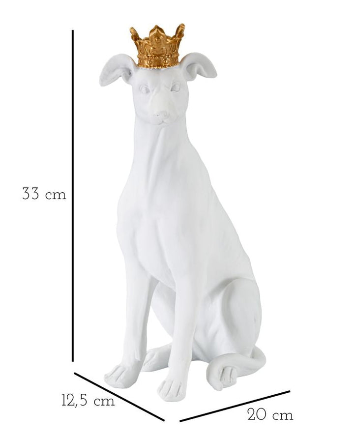 Weiß-goldene Hundestatue mit Krone (Moderne Dekoration)