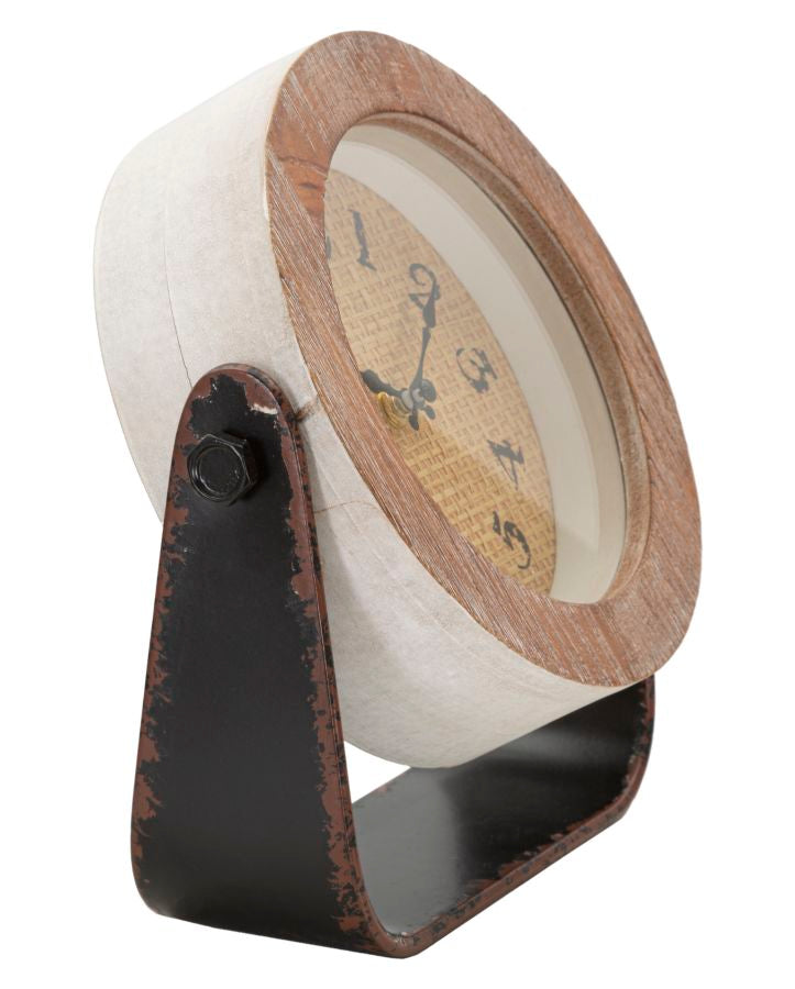 Tischuhr aus Metall und Holz