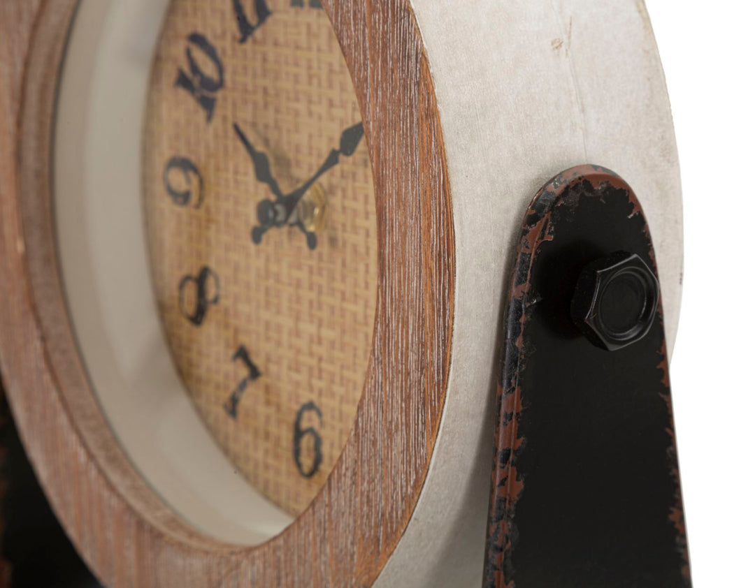Tischuhr aus Metall und Holz