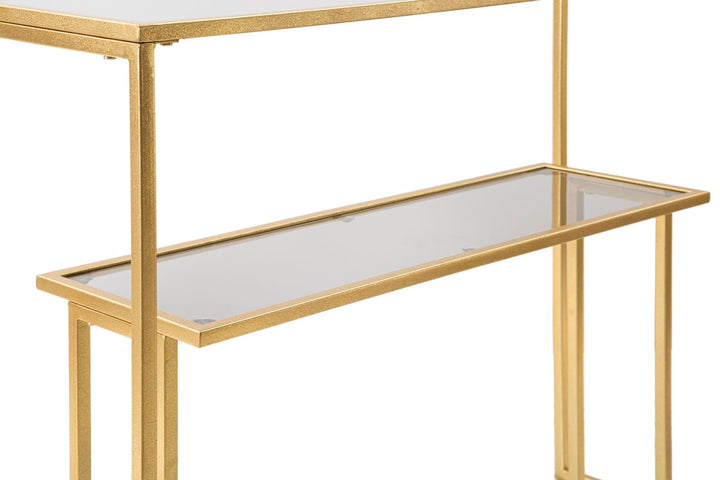 Goldfarbener Konsolentisch aus Metall und Glas mit 2 Ablagen