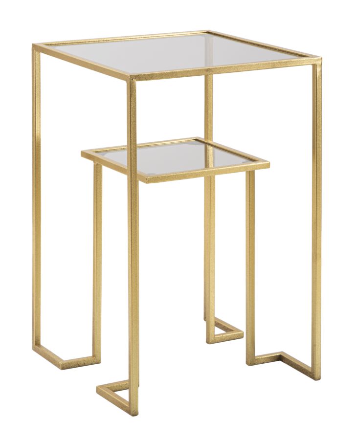 Rechteckiger kleiner Tisch aus Metall und Glas in Gold