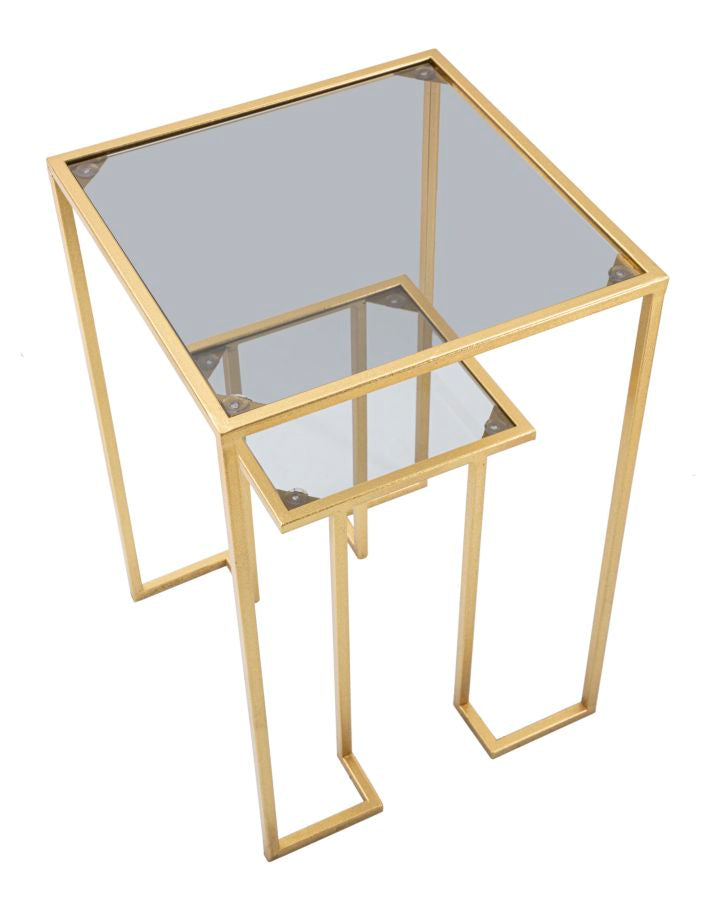 Rechteckiger kleiner Tisch aus Metall und Glas in Gold